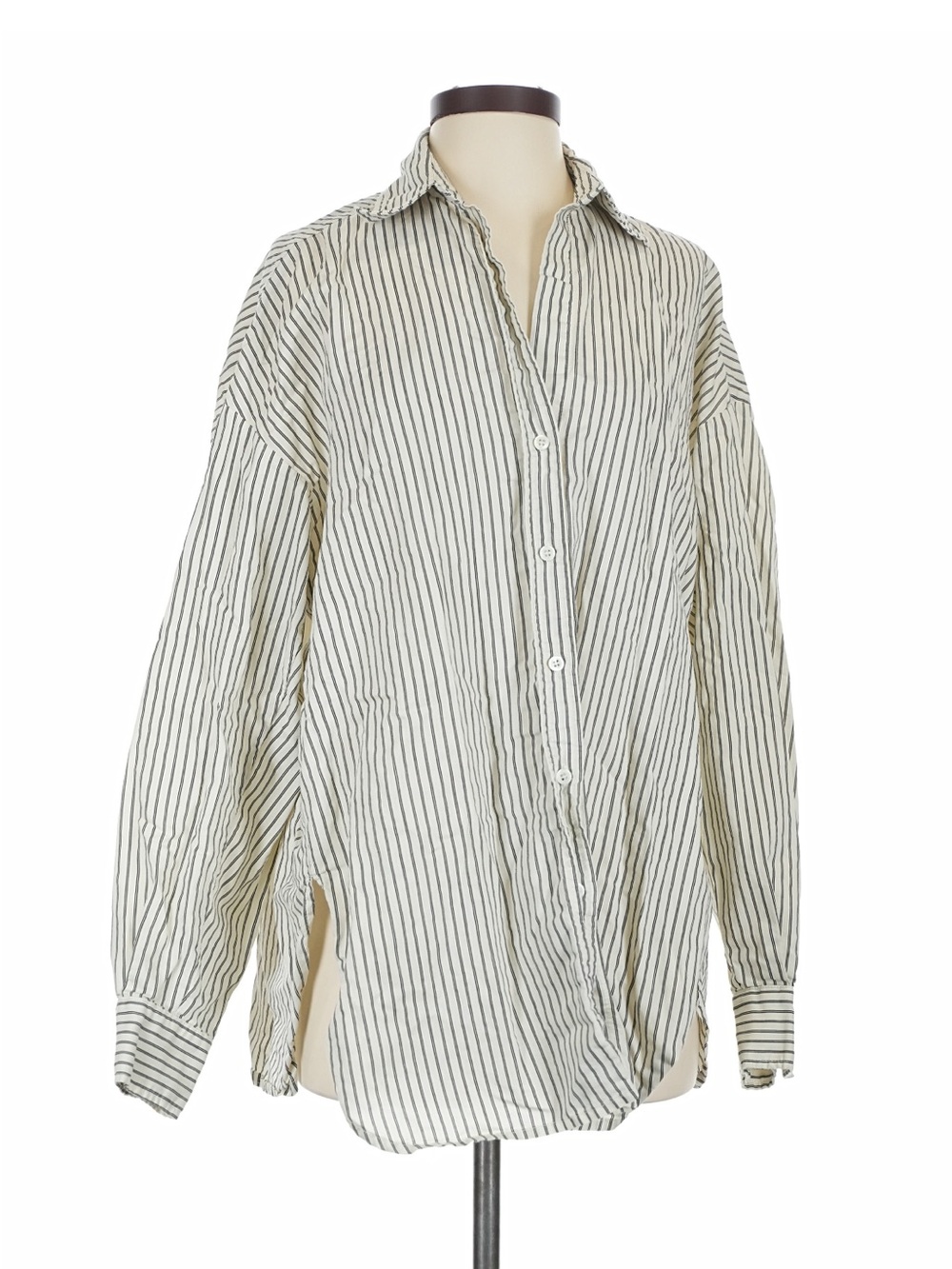 DISSH Cream and Black Striped Casual Button-Down Shirt